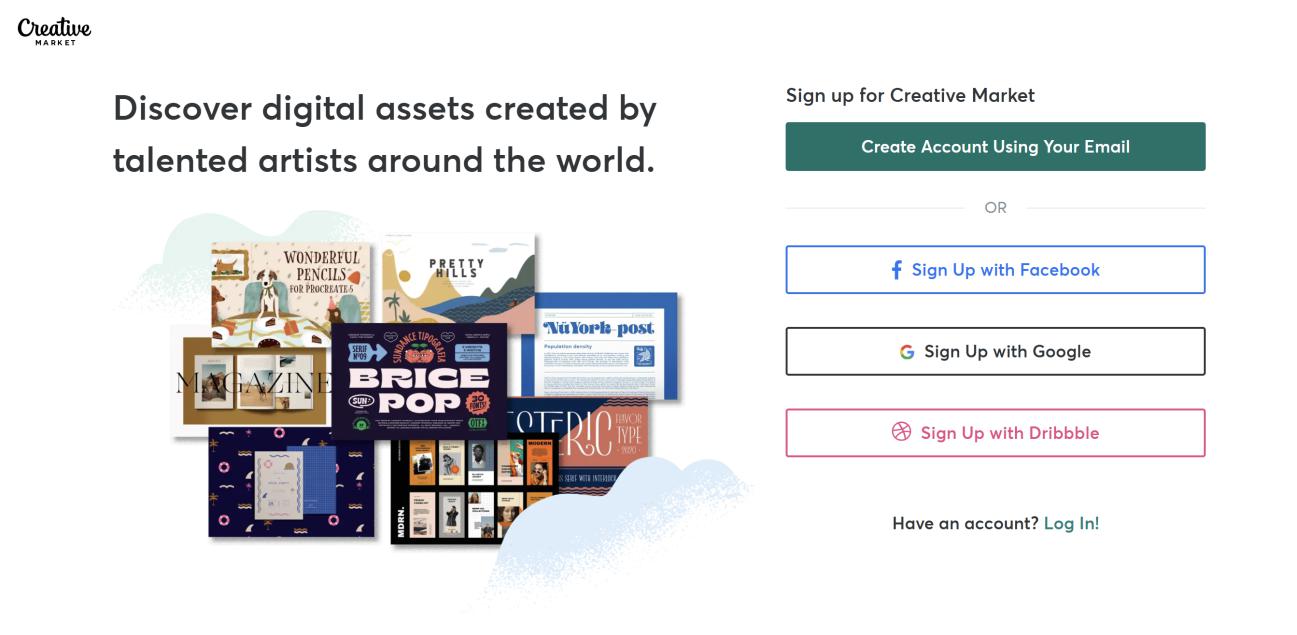 Daftar Akun Terlebih Dahulu di Creative Market
