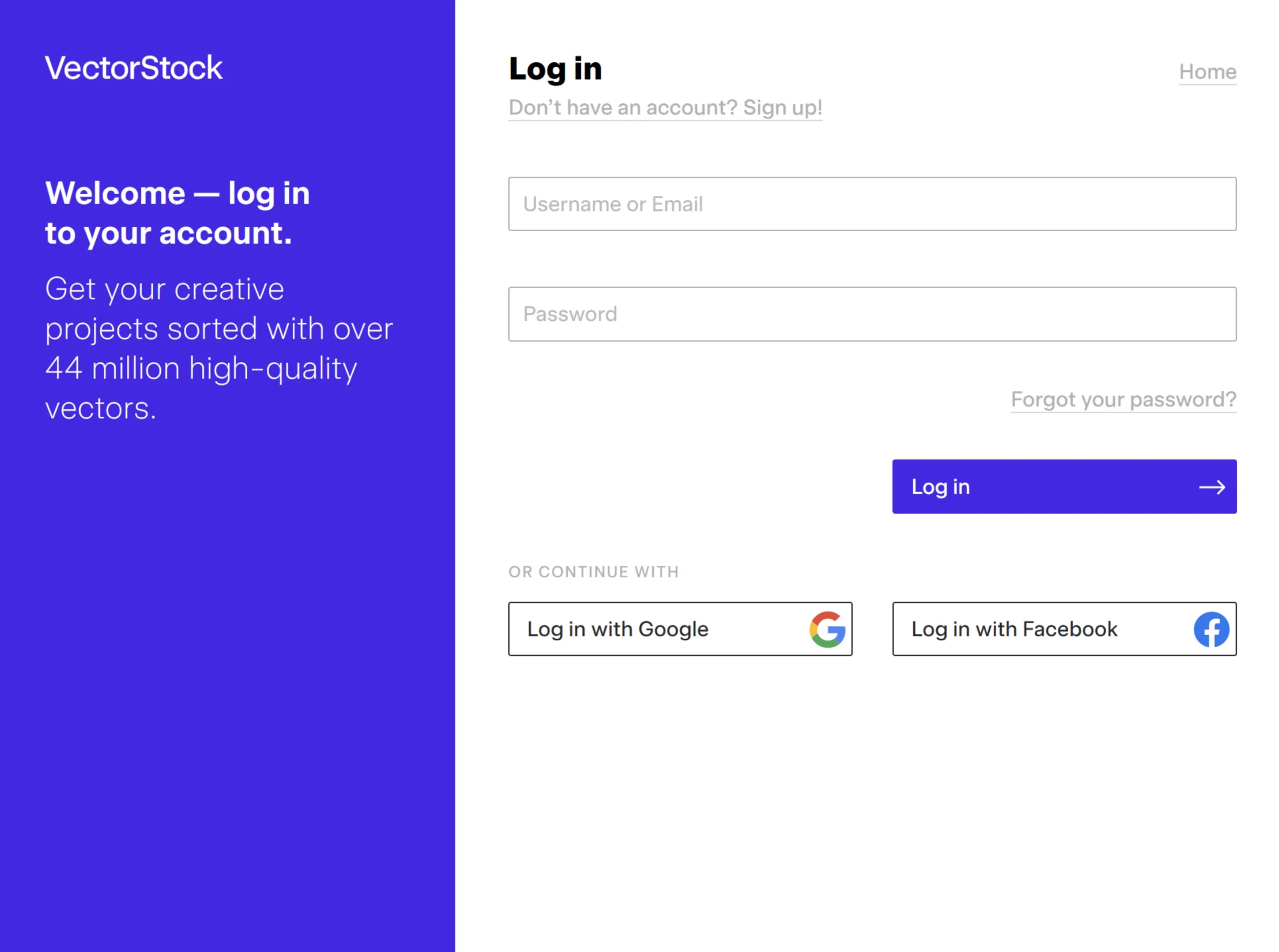 Membuat Akun di Situs VectorStock