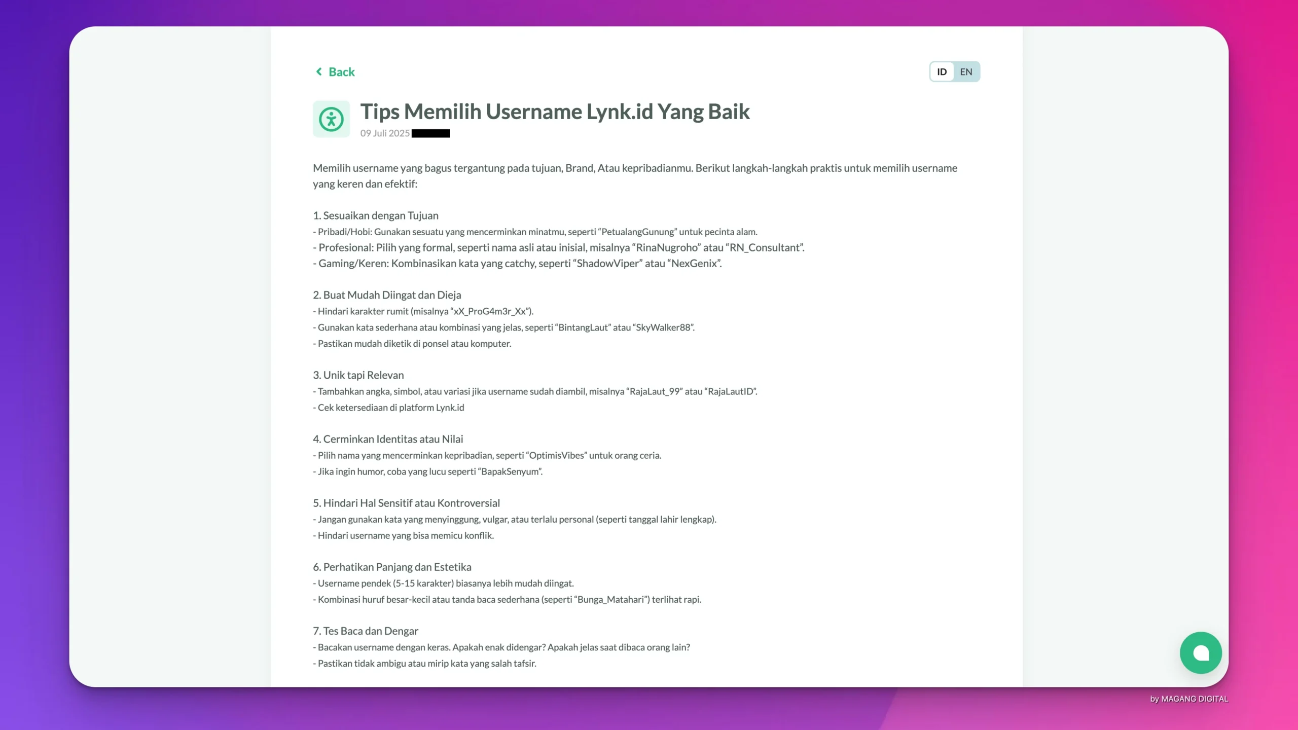Contoh Username Lynk ID